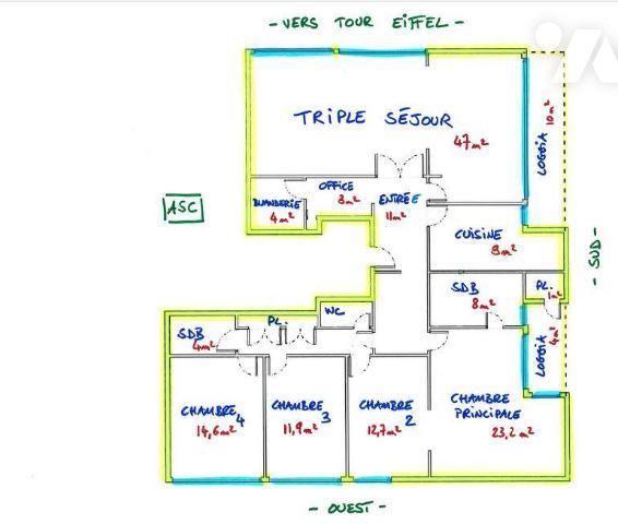 PARIS 15 / BIR-HAKEIM - APPARTEMENT FAMILIAL 6 PIÈCES AVEC LOGGIAS & VUE TOUR EIFFEL + PARKING