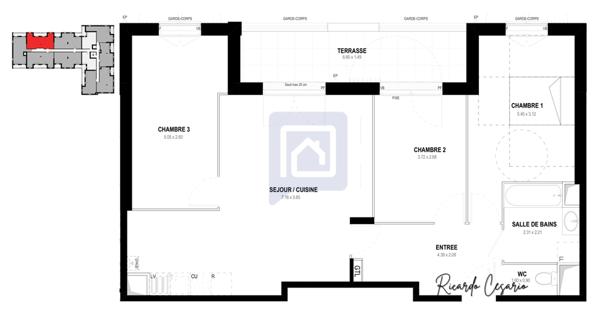 Appartement 4 pièces 81.30 m2 lumineux avec terrasse à Auray, Espace, calme et qualité de vie