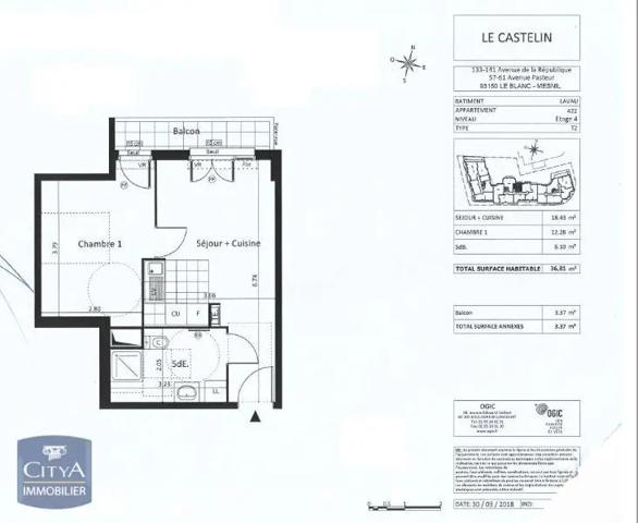 Appartement à louer 2 pièces 36.81m² Le Blanc-Mesnil (93150)