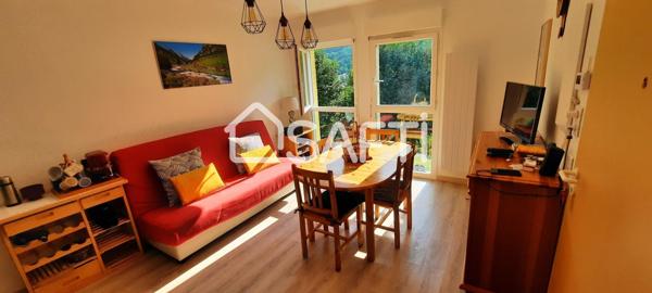 Vue dégagée sur la montagne et le village