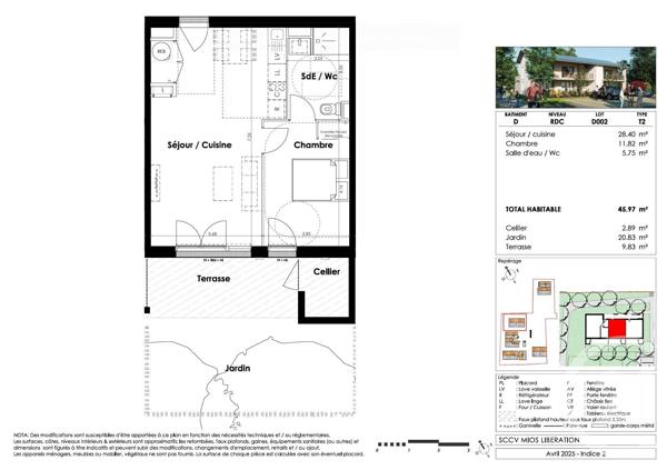 Appartement T2 à vendre  2 pièces - 45,97 m 2   MIOS  - 33
