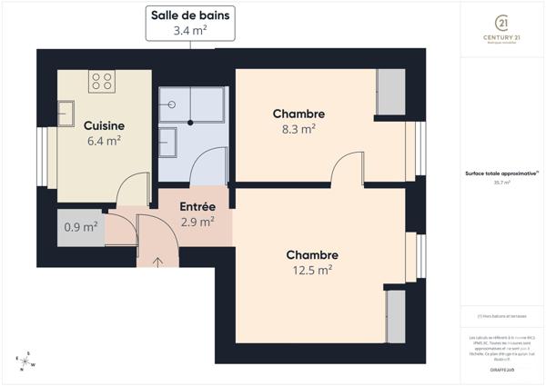 Appartement F2 à vendre  2 pièces - 34,59 m2 RAMBOUILLET - 78