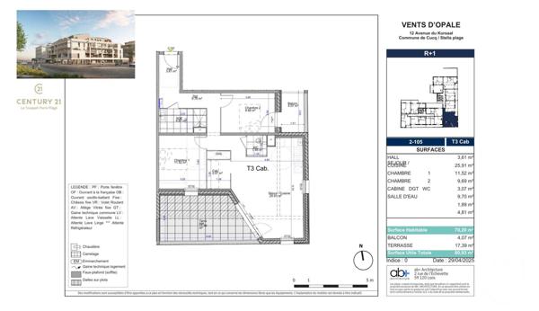 Appartement T3 à vendre  3 pièces - 70,20 m2 CUCQ - 62
