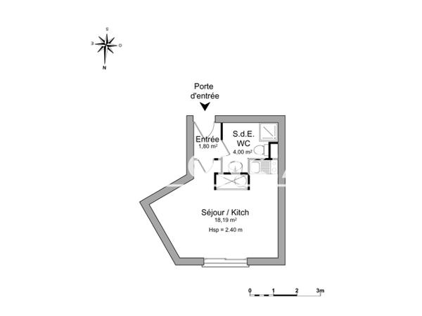 Location Studio 23.99 m² - 2 ALLEE DES CONVIVIALES Merignac 33700
