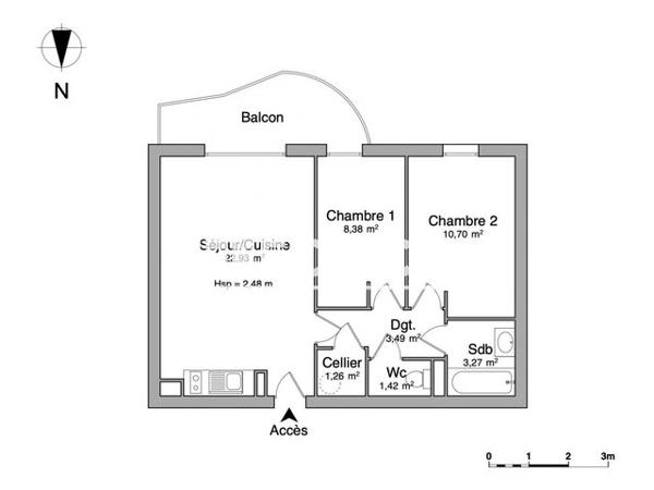 Location Appartement 3 pièces 51.45 m² - 5 A 7 ROUTE DE TOULOUSE Bordeaux 33800