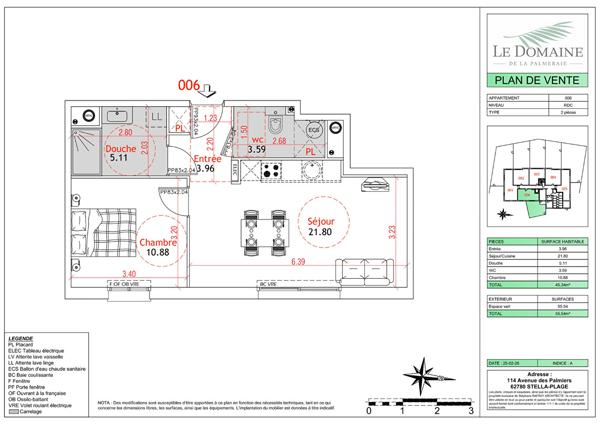 Appartement Cucq Stella Plage 2 pièces 45.34m²+ jardin 55m²