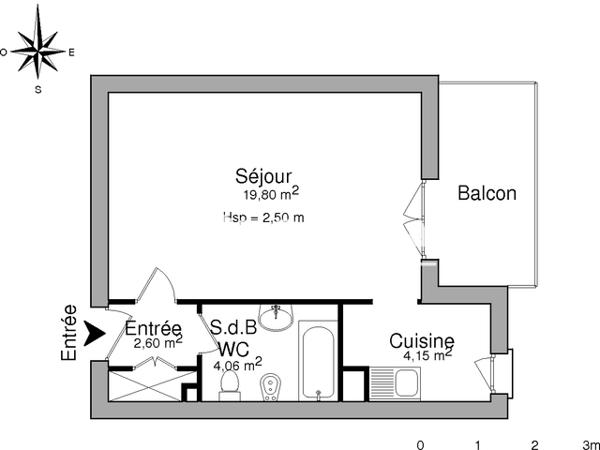 Location Studio 30.61 m² - 49 AVENUE DU LOUP Pau 64000
