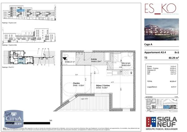 Appartement à louer 2 pièces 40.29m²
