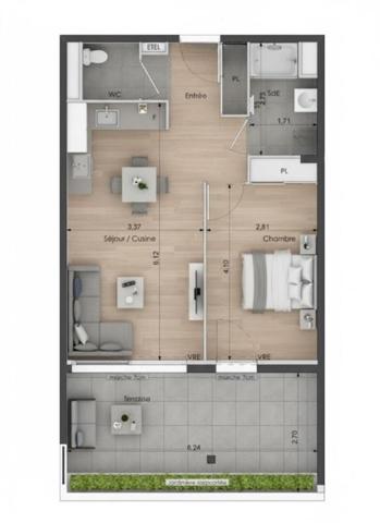 Corniche de Sète. T2 de standing, Terrasse 16 m² Sud, Bord de Mer