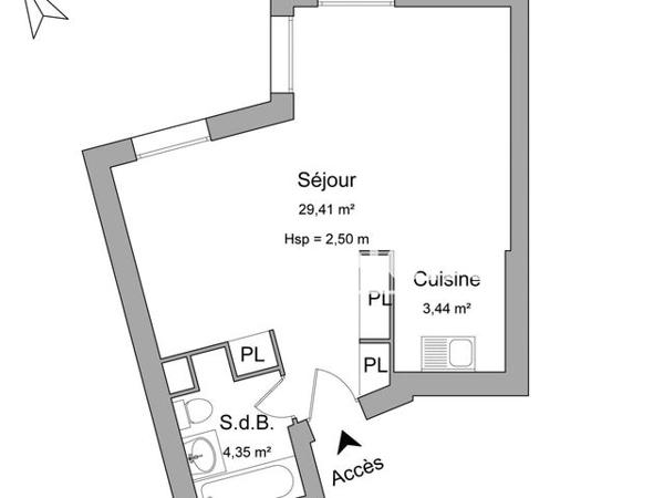 Location Studio 37.1 m² - 5 PLACE DES 3 GARES Cergy Le Haut 95800