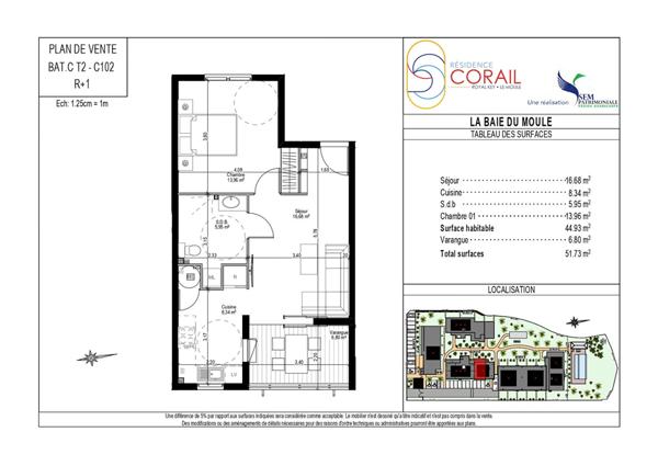 A VENDRE T2 NEUF AVEC VUE MER ET PISCINE A ROYAL KEY LE MOULE