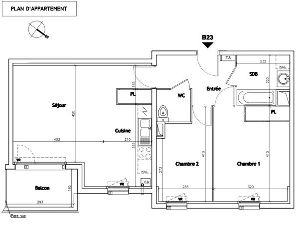Appartement à vendre 3 pièces - 63 m²