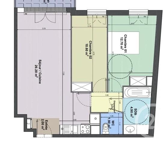 Appartement F3 à vendre  3 pièces - 60,80 m 2   THIAIS  - 94