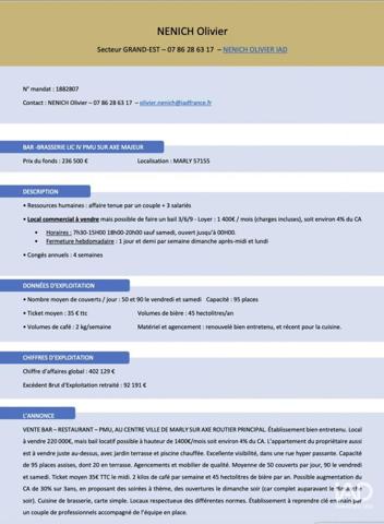 Bar-brasserie à vendre 230 m² Marly