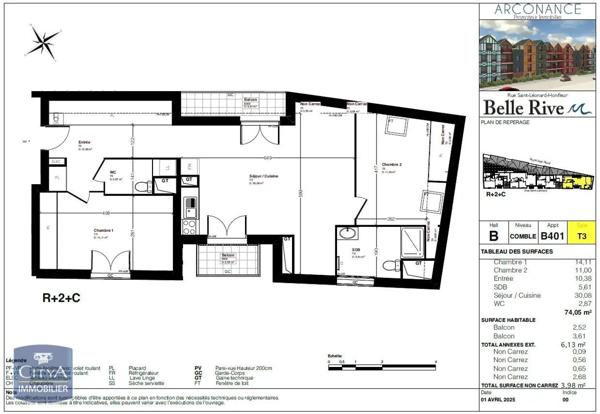 Vente appartement 3 pièces de 74.05m²