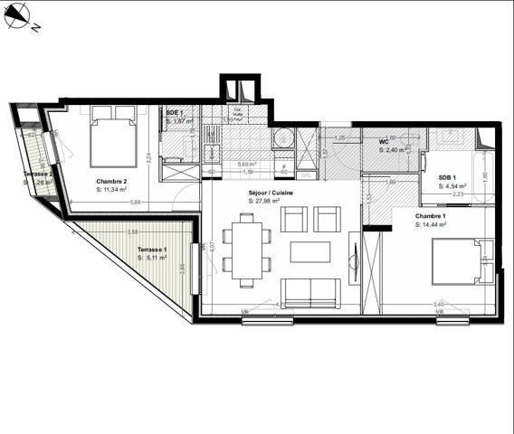 Appartement 3 pièces 63 m² avec terrasse de 5 m² Asnières-sur-Seine