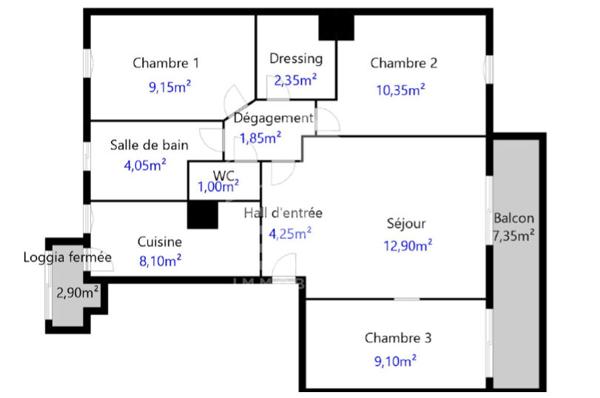 Appartement Marseille 4 pièce(s) 62.88 m2 - LUMINEUX EXPO SUD TRAVERSANT FORT POTENTIEL BALCON CAVE  ROMAIN ROLLAND ST TRONCCALME