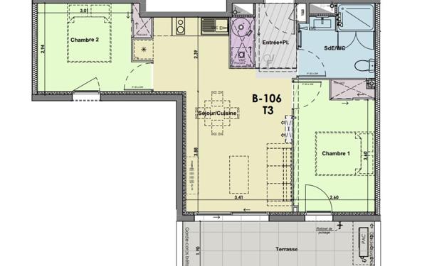 Appartement à vendre    3 pièces •  Fleury