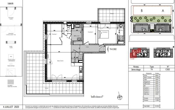Appartement T4 dernier étage avec Terrasse disponible de suite sur TRELAZE
