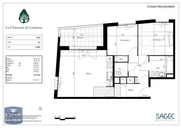 Appartement à louer 3 pièces 61.38m² Tournefeuille (31170)