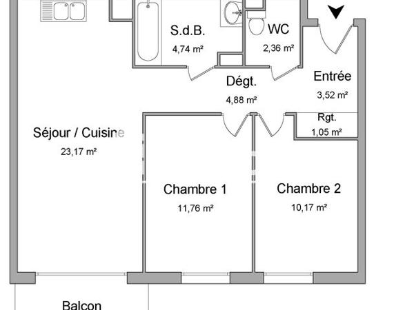 Location Appartement 3 pièces 61.65 m² - 6 RUE JEANNE D'ARC Le Petit Quevilly 76140