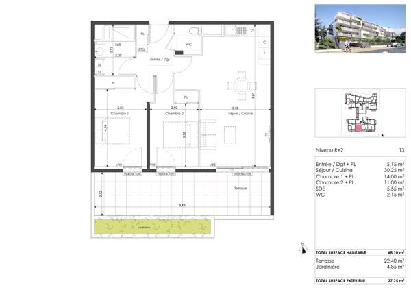 Terrasse plein sud vue mer. Élégant T3 dans résidence haut de gamme. Quartier de la Corniche