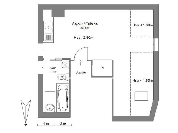 Location Studio 24.9 m² - 4 RUE DU FOIRAIL Lourdes 65100