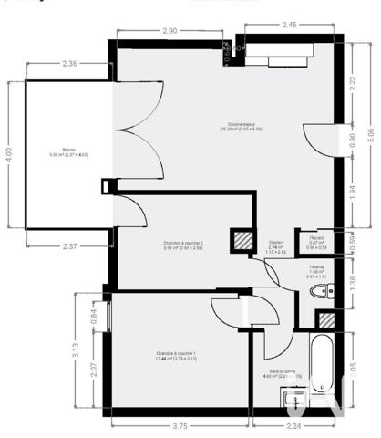Appartement à vendre 3 pièces 56,51 m² Meyzieu