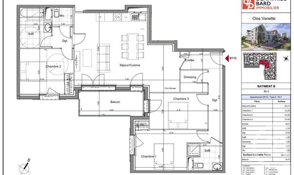 Appartement F4 à vendre  4 pièces - 99,43 m2 VENETTE - 60