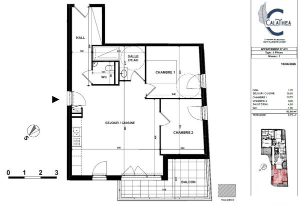 Appartement F3 à vendre  3 pièces - 63,80 m 2   VILLENEUVE LOUBET  - 06