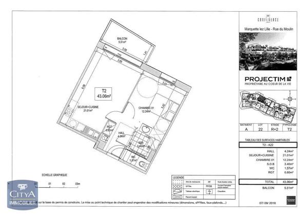 Appartement à louer 2 pièces 43.6m² Marquette-lez-Lille (59520)