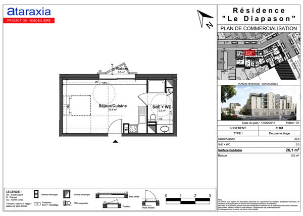 Appartement Tours 1 pièce(s) 26.1 m2