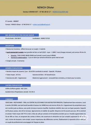 Bar-brasserie à vendre 230 m² Marly