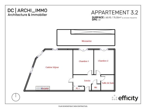 Appartement 3 pièces - 75 m²