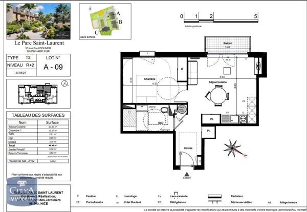 Appartement à louer 2 pièces 46.46m²