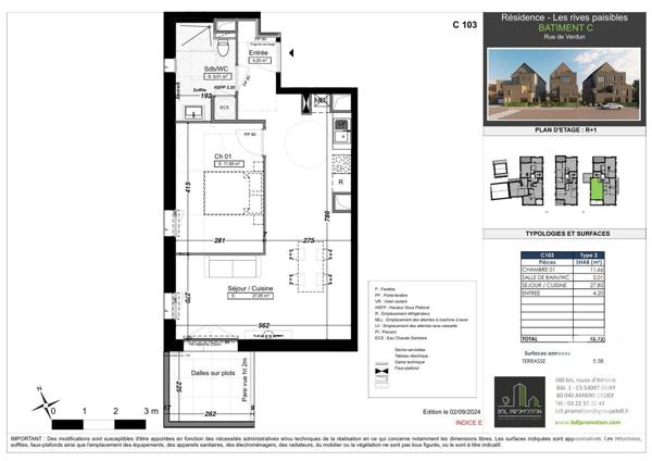 Appartement F2 à vendre  2 pièces - 48,74 m2 AMIENS - 80