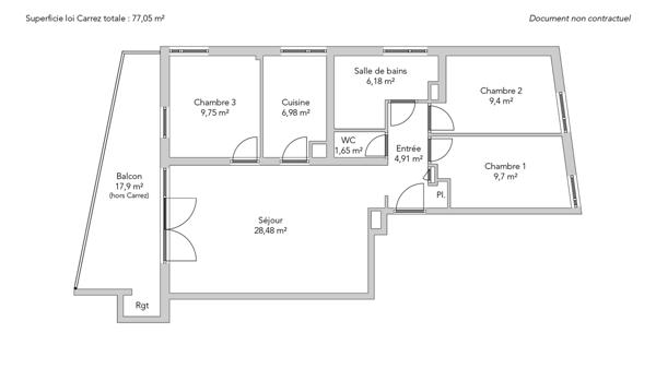Appartement 4 pièces - 77 m² Exclusivité efficity
