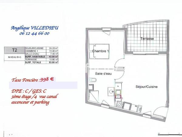 Appartement 2 pièces - 43 m² Exclusivité efficity