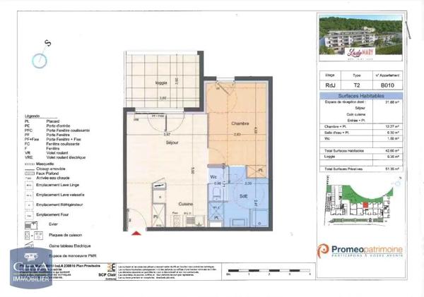 Location appartement 2 pièces de 41.6m²