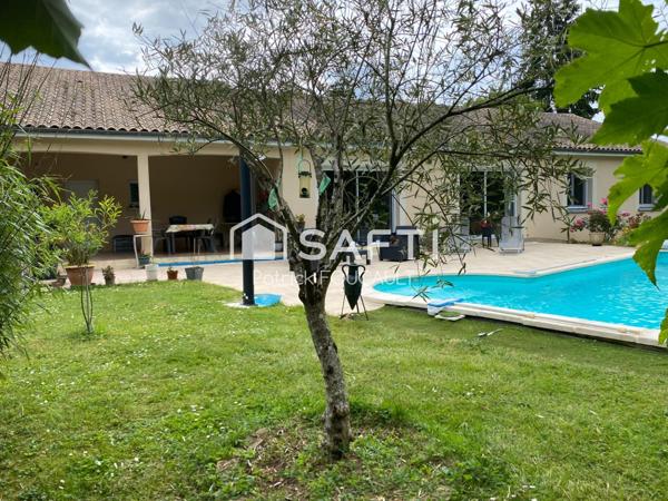 Maison de plain-pied, piscine + terrasse couverte