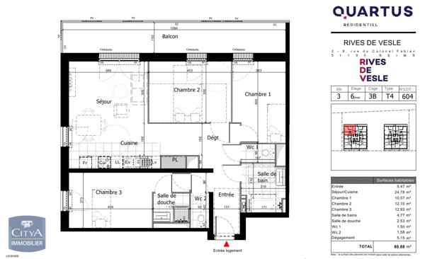 Appartement à louer 4 pièces 80.88m² Reims (51100)