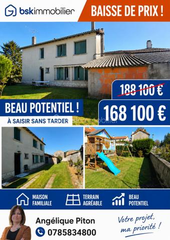 En exclusivité,
À découvrir sur la commune de Paizay-Naudouin, dans un environnement calme et agréable, cette maison familiale entièrement rénovée à l’intérieur offre de beaux volumes et un cadre de vie confortable. 

Caractéristiques principales :
Surface habitable : 150 m²
Terrain clos : 388 m²
8 pièces dont 5 chambres

🏠 Agencement :
Au rez-de-chaussée :

Une cuisine équipée récente (2025)
Un salon / séjour lumineux
Un WC indépendant
Une salle de jeux (ou chambre selon vos besoins)
Un cellier

À l’étage :

5 chambres
Une salle de bain complète avec douche, baignoire et double vasque
🔧 Équipements & prestations :
Huisseries double vitrage PVC
Toiture repassée  en 2022
Assainissement collectif
Chauffage fioul
Deux dépendances à rénover + chai (beau potentiel d’aménagement)

🌿 Extérieurs :
Terrain clos, facile d’entretien
Environnement calme

📍 Localisation :
Située à 10 minutes de Chef-Boutonne et Villefagnan
Cadre rural paisible, idéal pour une famille ou résidence secondaire

💬 Les + :

✔️ Intérieur rénové
✔️ 5 chambres
✔️ Dépendances avec potentiel
✔️ Secteur calme

👉 Une maison idéale pour une famille à la recherche d’espace et de tranquillité !