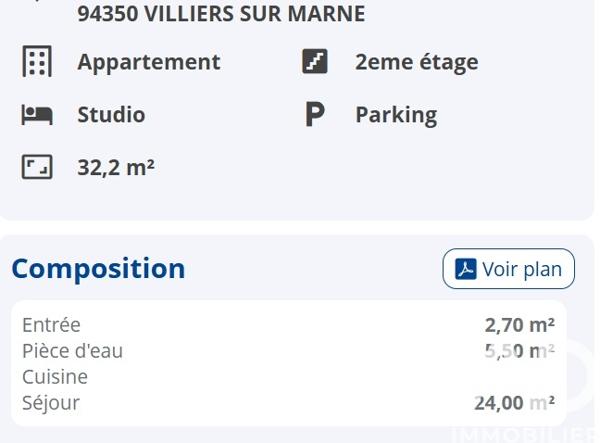 Studio à vendre 32 m² Villiers-sur-Marne