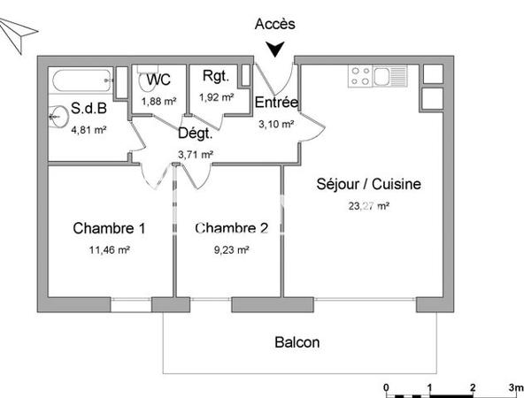 Location Appartement 3 pièces 59.38 m² - 41 RUE DU CLOS FOUR Clermont Ferrand 63100
