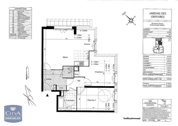 Appartement à louer 3 pièces 65.04m²