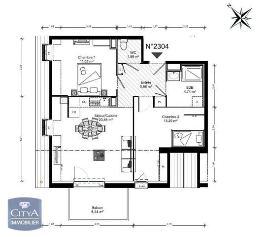 Appartement à louer 3 pièces 57.6m²