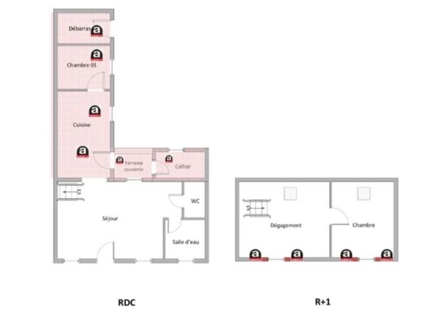 Maison avec grande cour, 2 chambres.