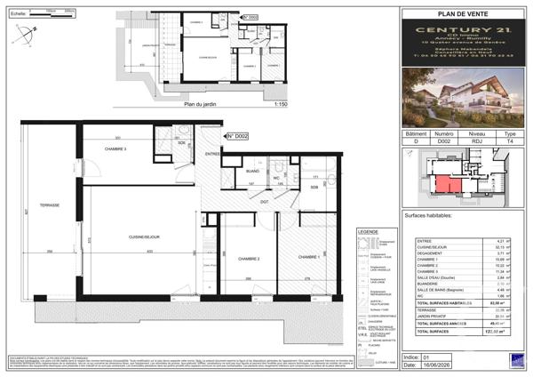 Appartement T4 à vendre  4 pièces - 83,58 m 2   POISY  - 74