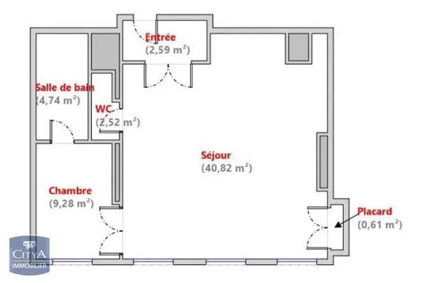 Appartement à louer 2 pièces 59.5m²