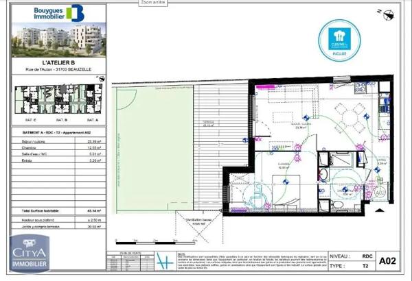Appartement à louer 2 pièces 45.14m² Beauzelle (31700)